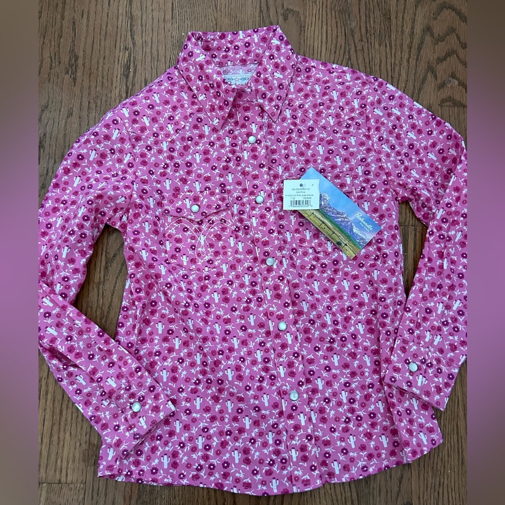 NWT Panhandle western wear livestock stock show shirt pearl snaps girls pink